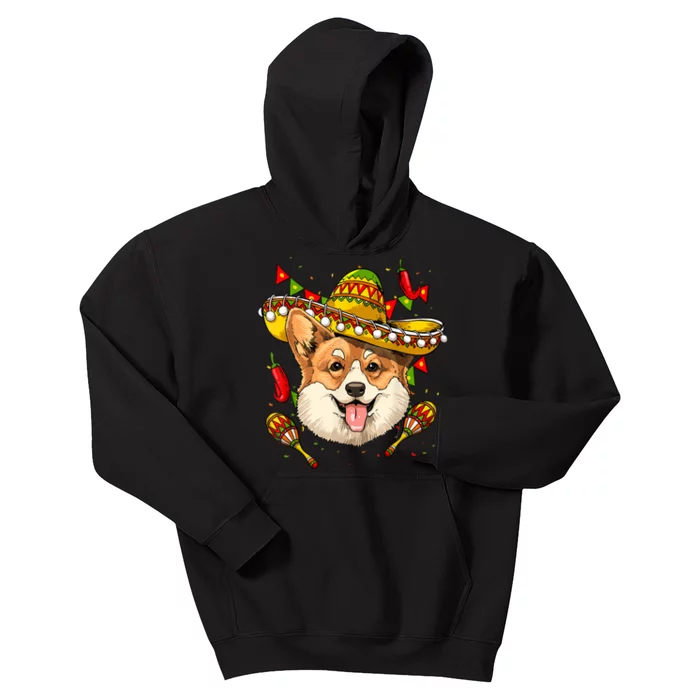 Mexico Cinco De Mayo Corgi Dog Lover Sombrero Mexican Party Kids Hoodie