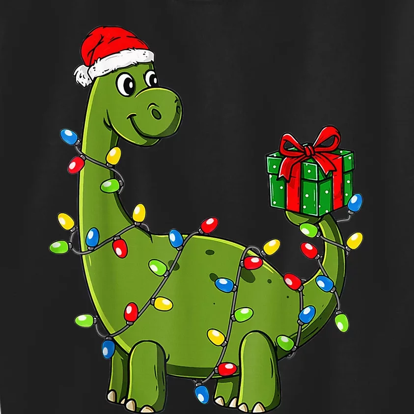 Merry Christmas Dinosaur With Santa Hat Kids Sweatshirt