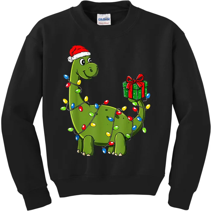 Merry Christmas Dinosaur With Santa Hat Kids Sweatshirt