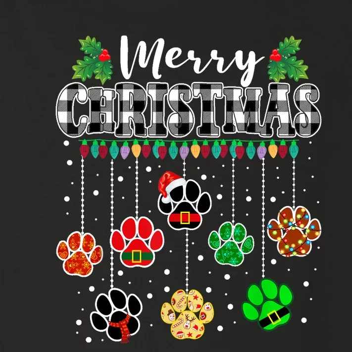 Merry Christmas Dog Paw Print Buffalo Plaid White Ugly Xmas Toddler Long Sleeve Shirt