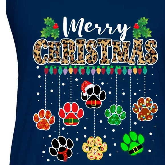 Merry Christmas Dog Paw Print Leopard Funny Xmas Light Gifts Ladies Essential Flowy Tank