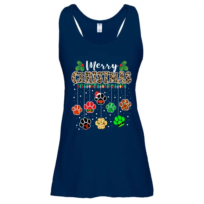 Merry Christmas Dog Paw Print Leopard Funny Xmas Light Gifts Ladies Essential Flowy Tank