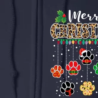 Merry Christmas Dog Paw Print Leopard Funny Xmas Light Gifts Full Zip Hoodie