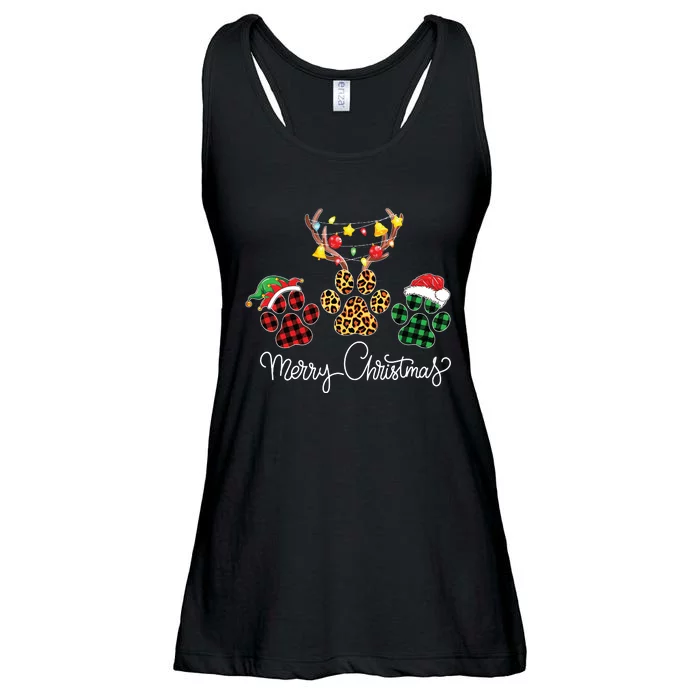 Merry Christmas Dog Paws Lights Buffalo Plaid Leopard Xmas Ladies Essential Flowy Tank