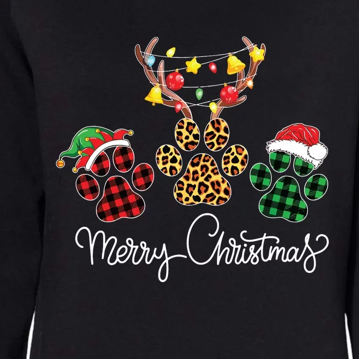 Merry Christmas Dog Paws Lights Buffalo Plaid Leopard Xmas Womens California Wash Sweatshirt