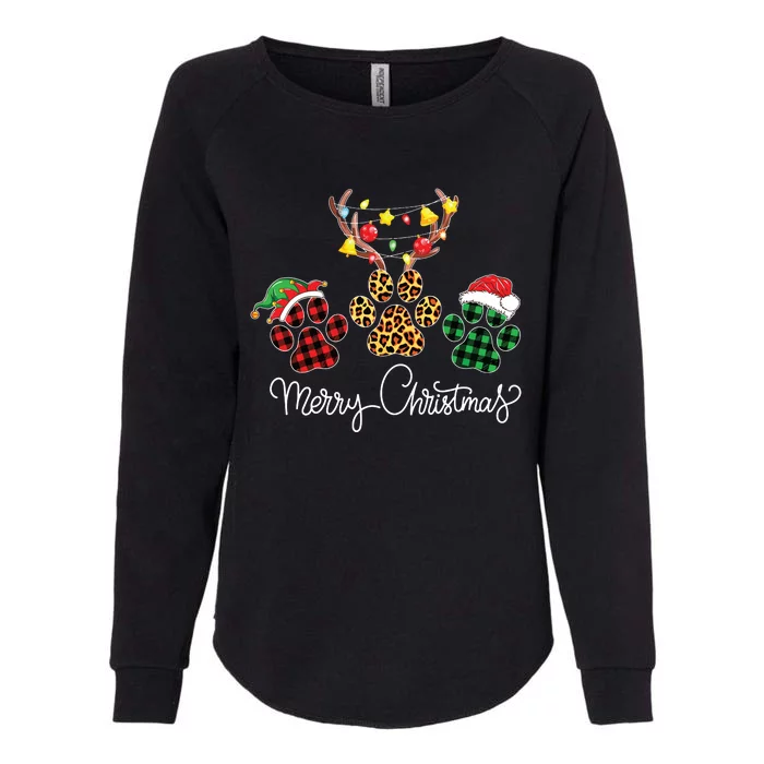 Merry Christmas Dog Paws Lights Buffalo Plaid Leopard Xmas Womens California Wash Sweatshirt