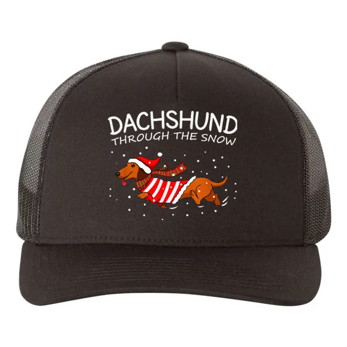 Merry Christmas Dachshund Dog Through The Snow Yupoong Adult 5-Panel Trucker Hat