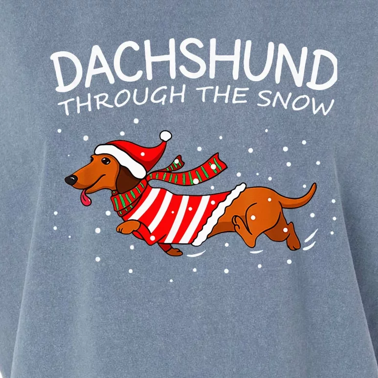 Merry Christmas Dachshund Dog Through The Snow Garment-Dyed Women's Muscle Tee