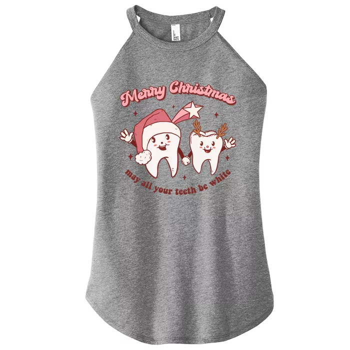 Merry Christmas Dental Hygienist Retro Dentist Xmas Teeth Gift Women’s Perfect Tri Rocker Tank