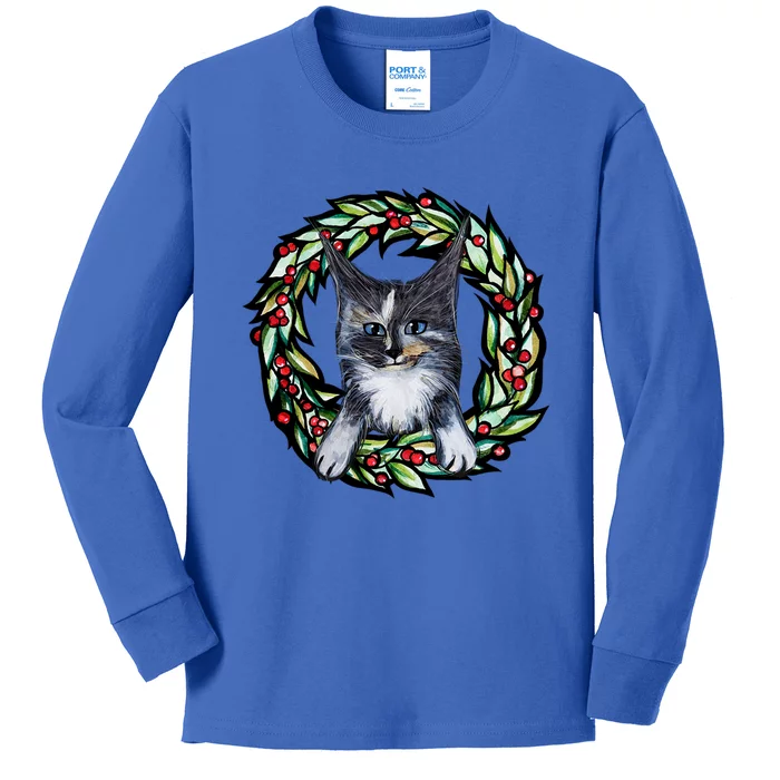 Maine Coon Dilute Calico Cat Christmas Funny Gift Kids Long Sleeve Shirt