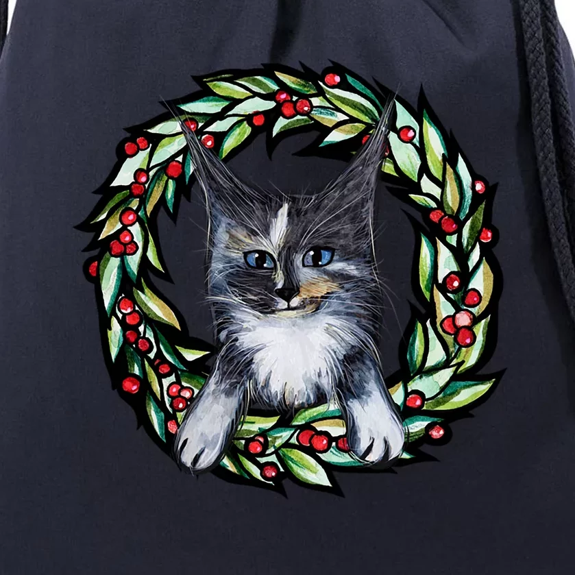 Maine Coon Dilute Calico Cat Christmas Funny Gift Drawstring Bag