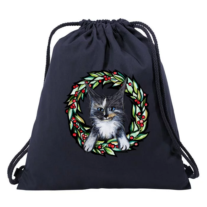 Maine Coon Dilute Calico Cat Christmas Funny Gift Drawstring Bag