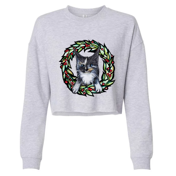 Maine Coon Dilute Calico Cat Christmas Funny Gift Cropped Pullover Crew