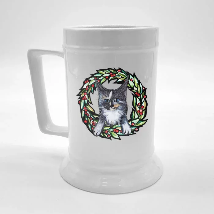 Maine Coon Dilute Calico Cat Christmas Funny Gift Front & Back Beer Stein