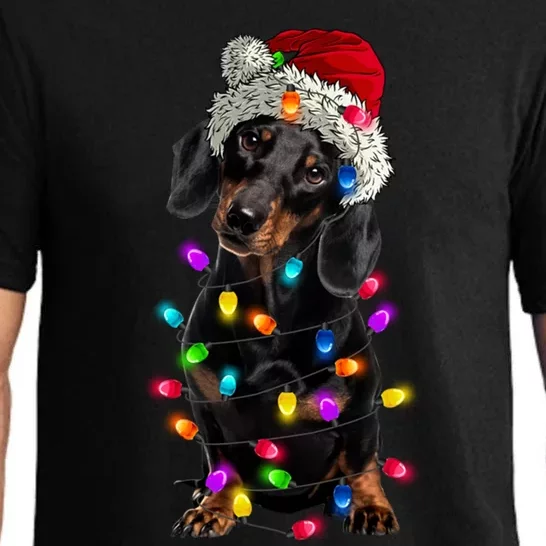 Merry Christmas Dachshund Santa Hat Lights Xmas Dog Lovers Gift Pajama Set