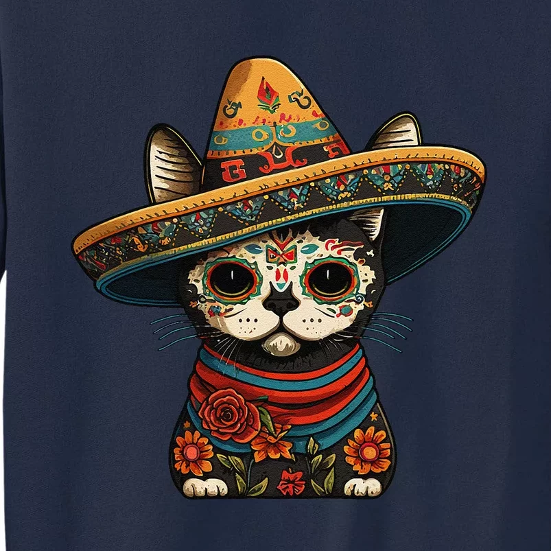 Mexican Cinco De Mayo Sugar Skull Sombrero Cat Tall Sweatshirt