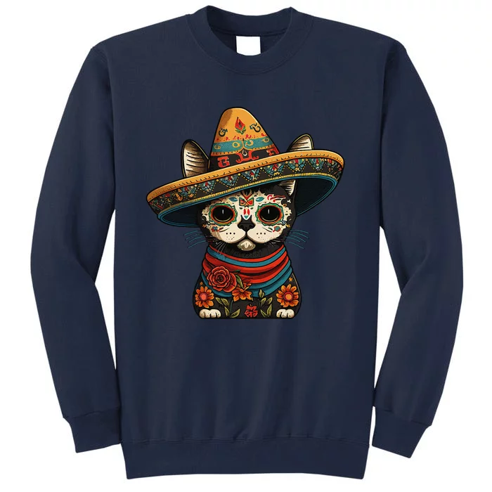 Mexican Cinco De Mayo Sugar Skull Sombrero Cat Tall Sweatshirt