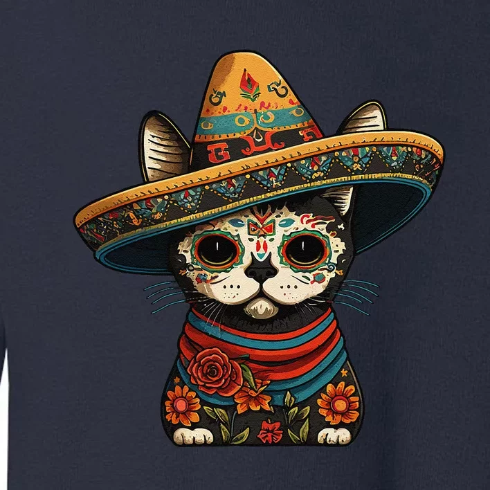 Mexican Cinco De Mayo Sugar Skull Sombrero Cat Toddler Sweatshirt