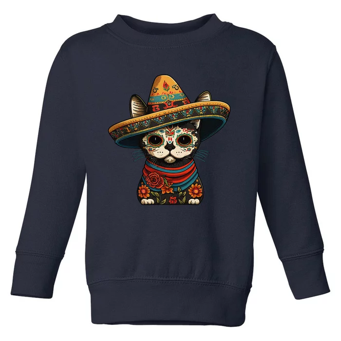 Mexican Cinco De Mayo Sugar Skull Sombrero Cat Toddler Sweatshirt