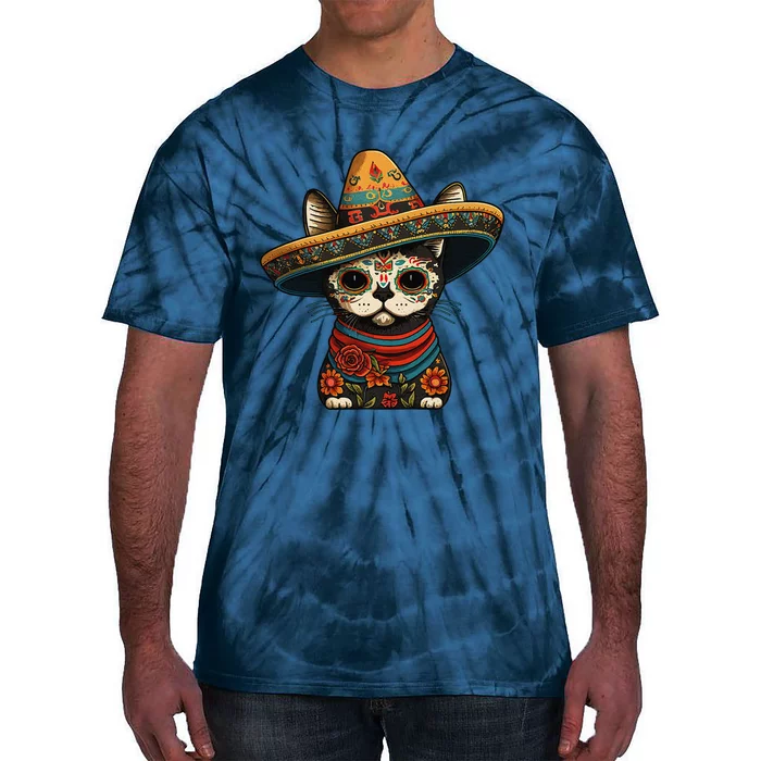 Mexican Cinco De Mayo Sugar Skull Sombrero Cat Tie-Dye T-Shirt