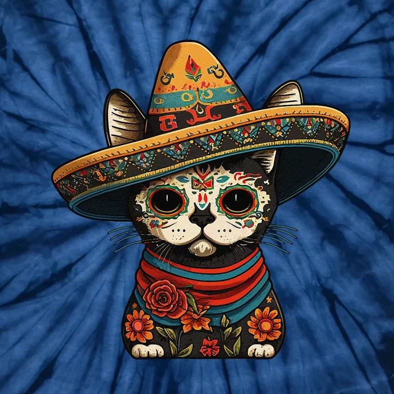 Mexican Cinco De Mayo Sugar Skull Sombrero Cat Tie-Dye T-Shirt