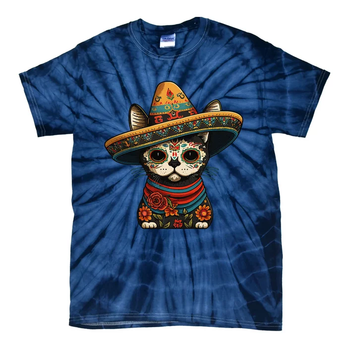 Mexican Cinco De Mayo Sugar Skull Sombrero Cat Tie-Dye T-Shirt