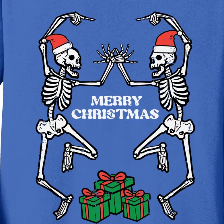 Merry Christmas Dancing Skeletons Funny Xmas Great Gift Kids Long Sleeve Shirt