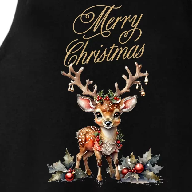 Merry Christmas Deer Ladies Tri-Blend Wicking Tank