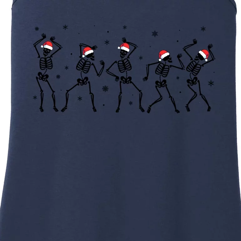 Merry Christmas Dancing Skeletons With Santa Hat Xmas Party Gift Ladies Essential Tank