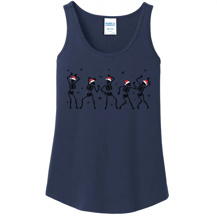 Merry Christmas Dancing Skeletons With Santa Hat Xmas Party Gift Ladies Essential Tank