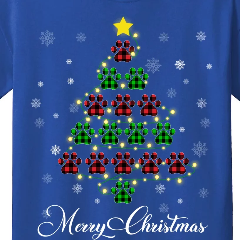 Merry Christmas Dog Cat Paw Print Tree Xmas Lover Pajamas Funny Gift Kids T-Shirt