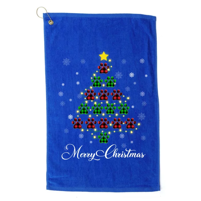 Merry Christmas Dog Cat Paw Print Tree Xmas Lover Pajamas Funny Gift Platinum Collection Golf Towel