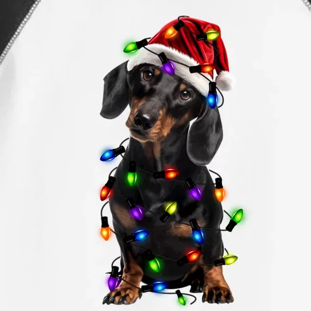 Merry Christmas Dachshund Santa Hat Lights Funny Xmas Gift Toddler Fine Jersey T-Shirt