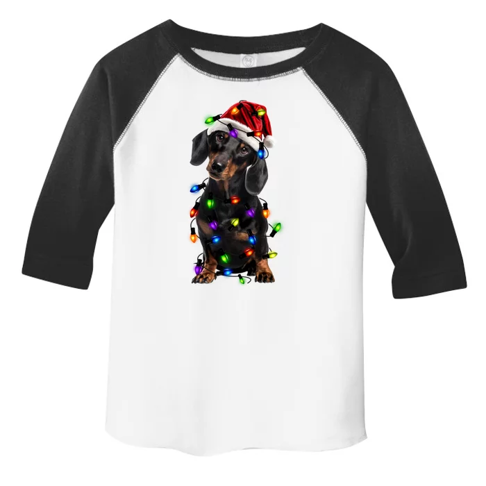 Merry Christmas Dachshund Santa Hat Lights Funny Xmas Gift Toddler Fine Jersey T-Shirt