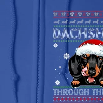 Merry Christmas Dachshund Dog Through The Snow Funny Pajama Gift Full Zip Hoodie