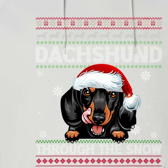 Merry Christmas Dachshund Dog Through The Snow Funny Pajama Gift Performance Fleece Hoodie