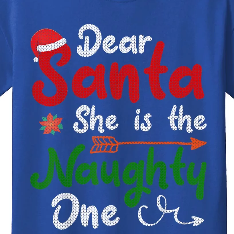 Merry Christmas Dear Santa She Is Naughty One Xmas Hat Vibes Gift Kids T-Shirt