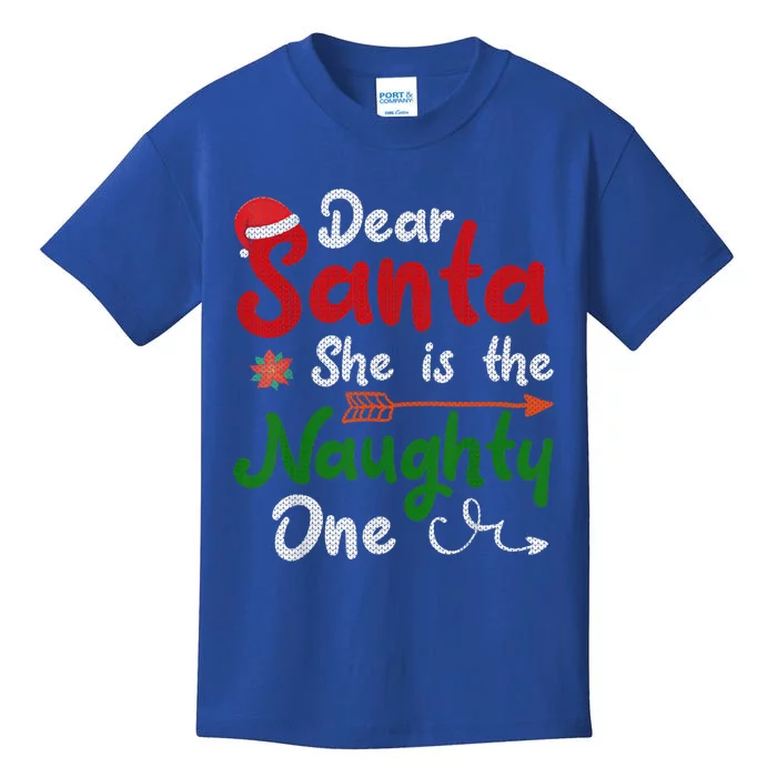 Merry Christmas Dear Santa She Is Naughty One Xmas Hat Vibes Gift Kids T-Shirt