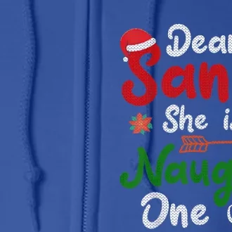 Merry Christmas Dear Santa She Is Naughty One Xmas Hat Vibes Gift Full Zip Hoodie