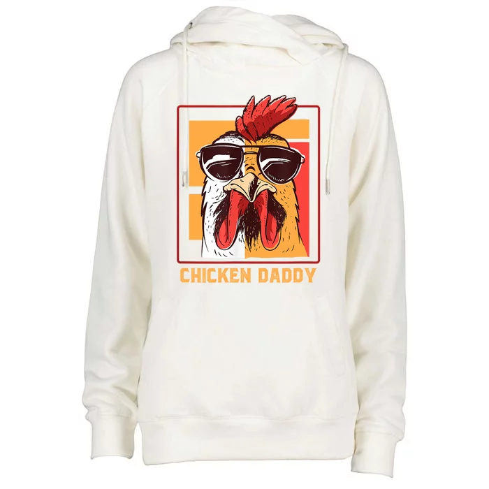 Mens Chicken Daddy Vintage Poultry Farmer Rooster Wearing Shades Gift Womens Funnel Neck Pullover Hood