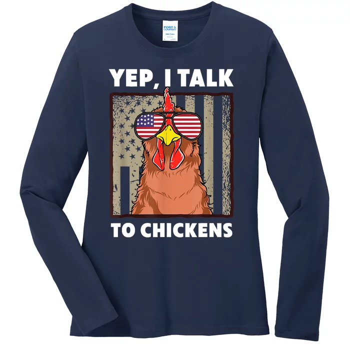 Memes Chicken Design Funny I Talk To Chickens Funny Farmer Memes Ladies Long Sleeve Shirt