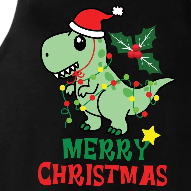 Merry Christmas Dino Holiday Ladies Tri-Blend Wicking Tank