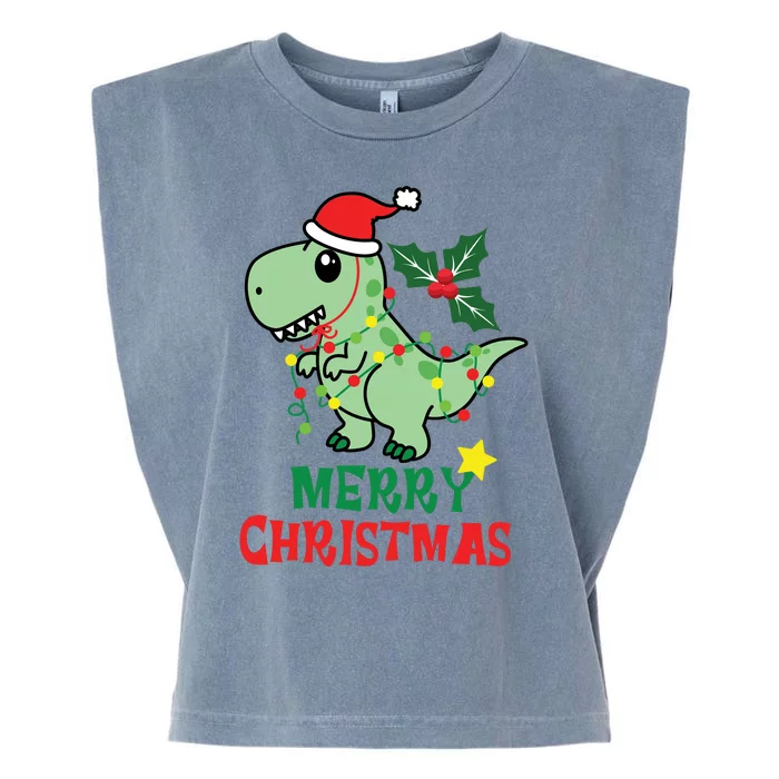 Merry Christmas Dino Holiday Garment-Dyed Women's Muscle Tee