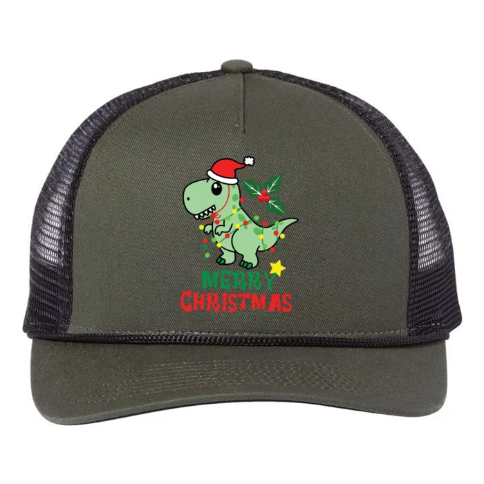 Merry Christmas Dino Holiday Retro Rope Trucker Hat Cap