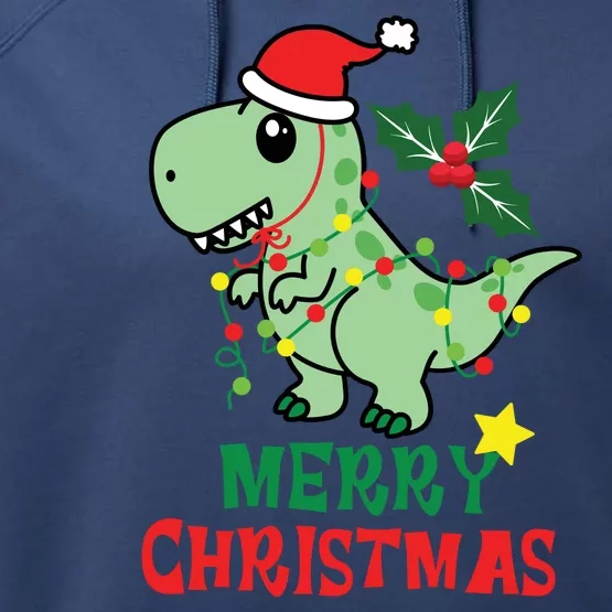 Merry Christmas Dino Holiday Performance Fleece Hoodie