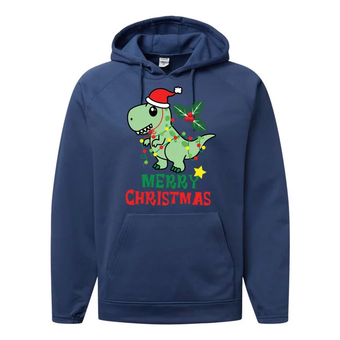 Merry Christmas Dino Holiday Performance Fleece Hoodie