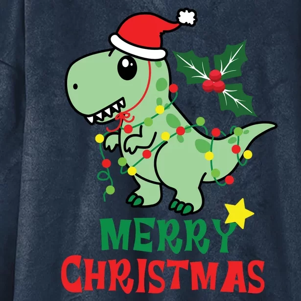 Merry Christmas Dino Holiday Hooded Wearable Blanket