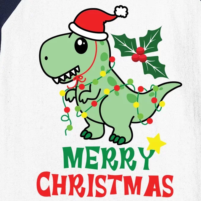 Merry Christmas Dino Holiday Baseball Sleeve Shirt