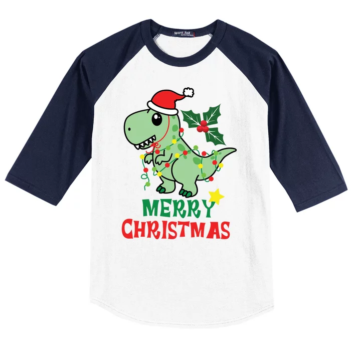 Merry Christmas Dino Holiday Baseball Sleeve Shirt