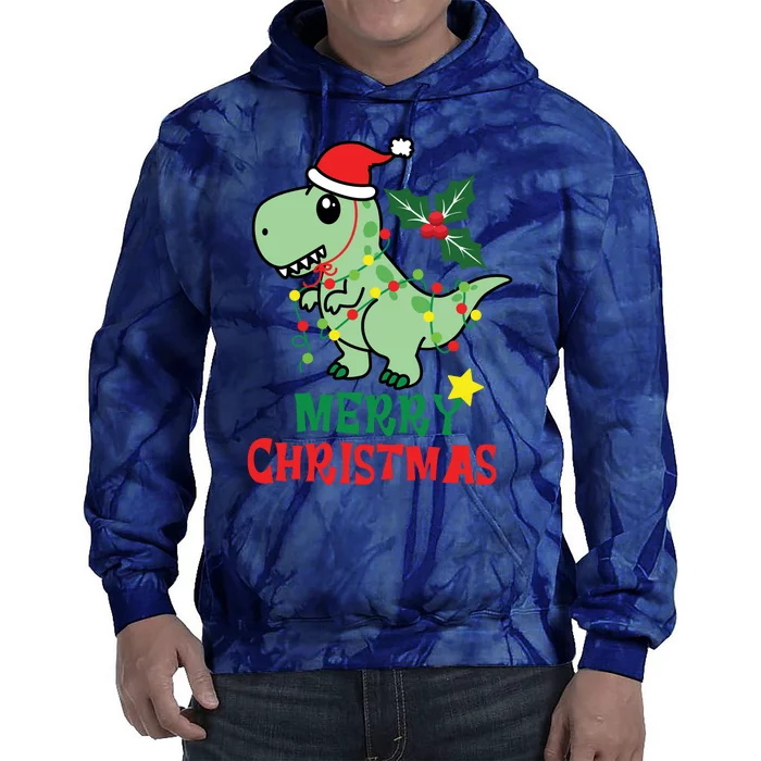 Merry Christmas Dino Holiday Tie Dye Hoodie